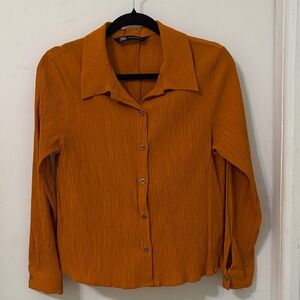 Zara Women's Vibrant Orange Button-Down Shirt